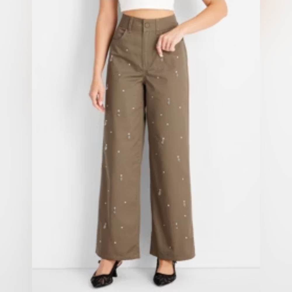 Women's Holiday Mid-Rise Embellished Pants - Future Collective Size 0 NWT